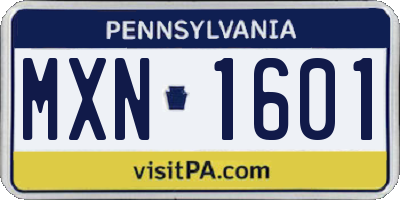 PA license plate MXN1601