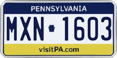 PA license plate MXN1603