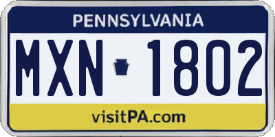 PA license plate MXN1802