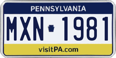 PA license plate MXN1981