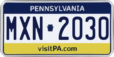 PA license plate MXN2030