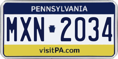 PA license plate MXN2034