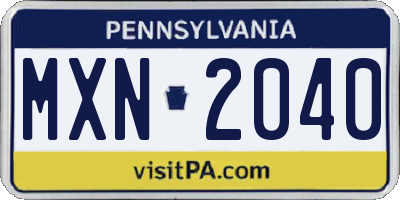 PA license plate MXN2040