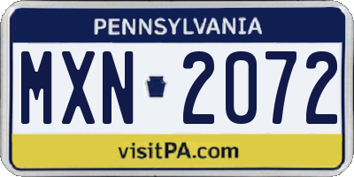 PA license plate MXN2072