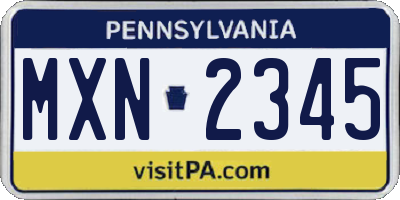 PA license plate MXN2345