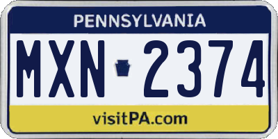 PA license plate MXN2374