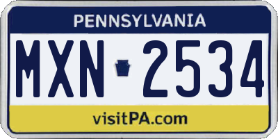 PA license plate MXN2534