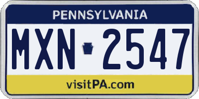 PA license plate MXN2547