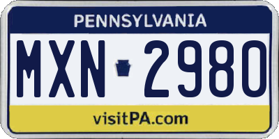 PA license plate MXN2980