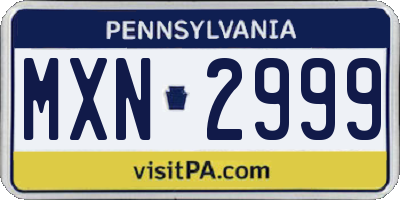 PA license plate MXN2999