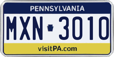 PA license plate MXN3010
