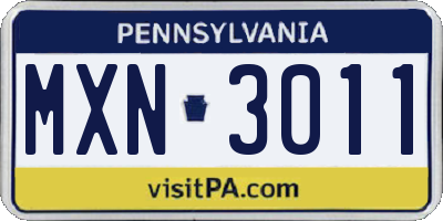 PA license plate MXN3011