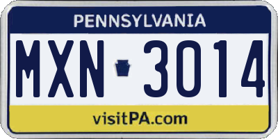 PA license plate MXN3014