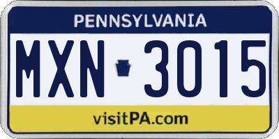 PA license plate MXN3015