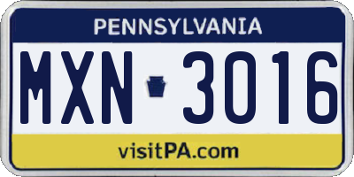 PA license plate MXN3016