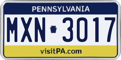 PA license plate MXN3017