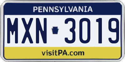 PA license plate MXN3019