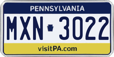 PA license plate MXN3022