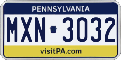 PA license plate MXN3032