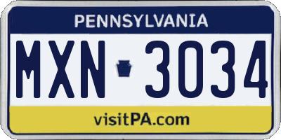 PA license plate MXN3034