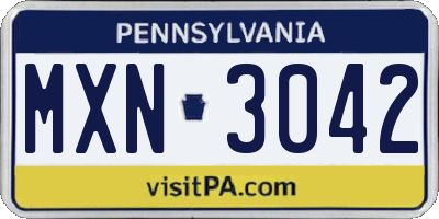 PA license plate MXN3042