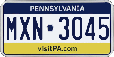 PA license plate MXN3045