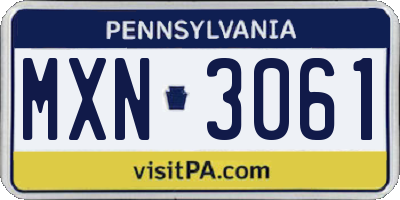 PA license plate MXN3061