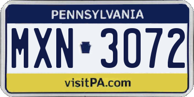 PA license plate MXN3072