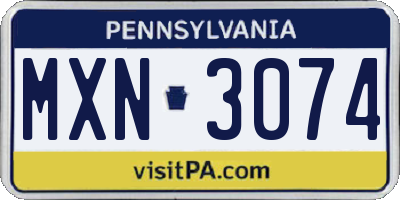 PA license plate MXN3074