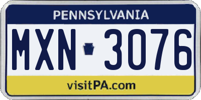PA license plate MXN3076