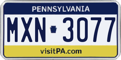 PA license plate MXN3077