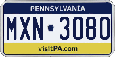 PA license plate MXN3080