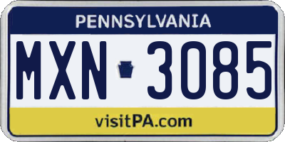 PA license plate MXN3085