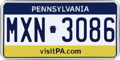 PA license plate MXN3086
