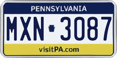 PA license plate MXN3087