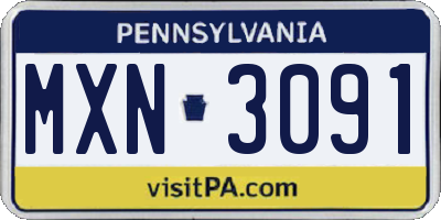 PA license plate MXN3091