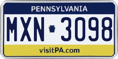 PA license plate MXN3098
