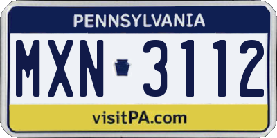 PA license plate MXN3112