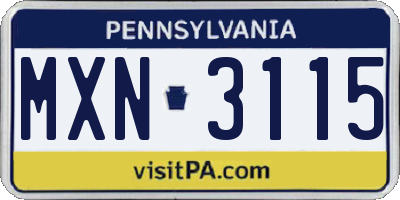 PA license plate MXN3115
