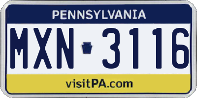 PA license plate MXN3116