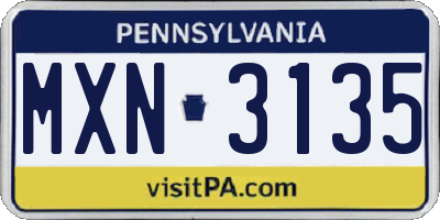 PA license plate MXN3135