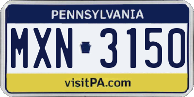 PA license plate MXN3150