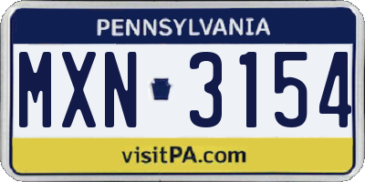 PA license plate MXN3154