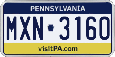 PA license plate MXN3160