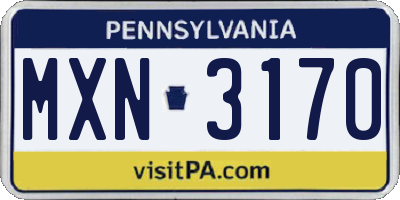 PA license plate MXN3170