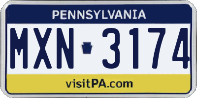PA license plate MXN3174