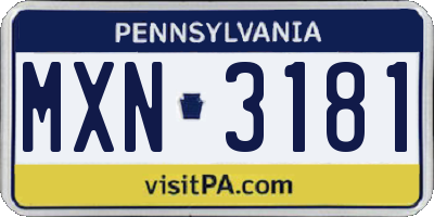PA license plate MXN3181
