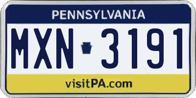 PA license plate MXN3191