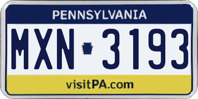 PA license plate MXN3193