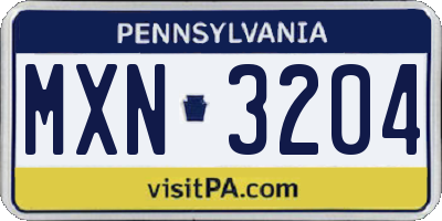 PA license plate MXN3204